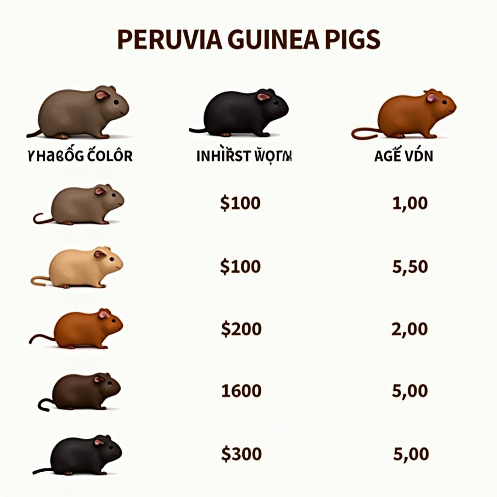 Chuột Lang Peru: Hướng Dẫn Chăm Sóc A-Z Cho Người Mới Bắt Đầu 4 Bảng giá tham khảo các loại chuột lang Peru khác nhau dựa trên màu sắc và độ tuổi